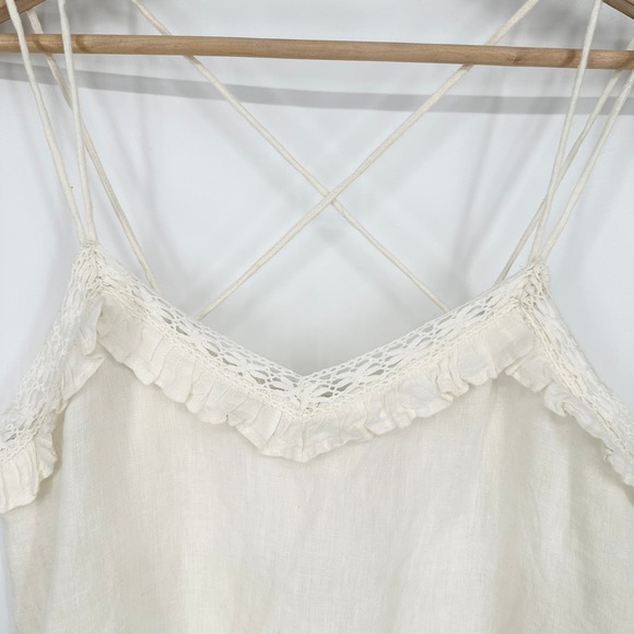 ZARA 100% Linen Cami Ruffle Lace Sleeveless Strappy V neck Tank Top, White - Picture 8 of 13